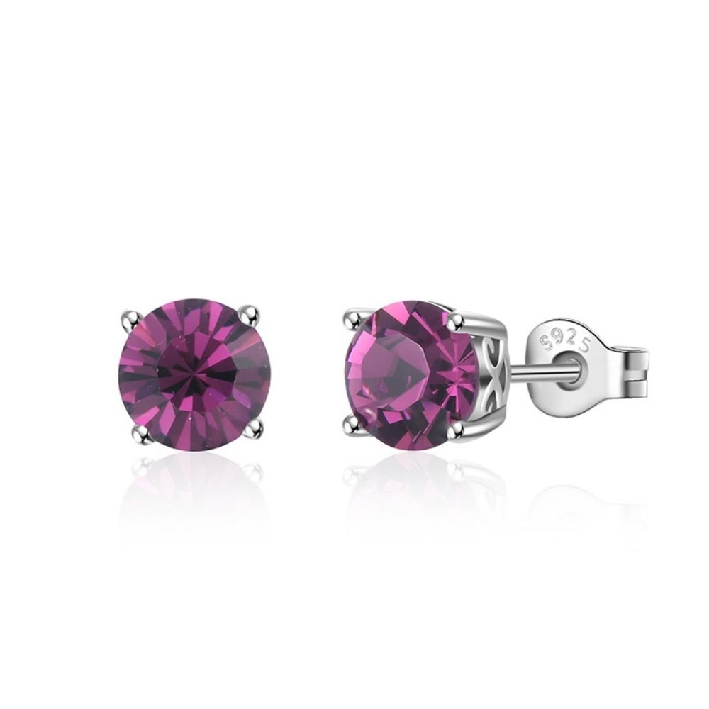 Silver Studs 6 mm Made with Amethyst Crystals From SWAROVSKI(R)